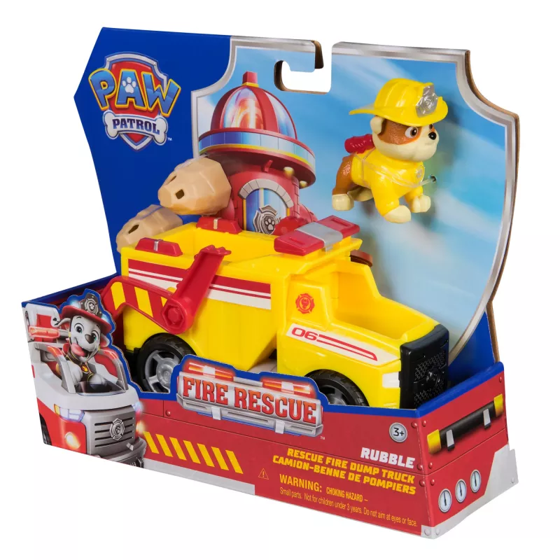 PAW Patrol Fire Rescue: Rubble Rescue Feuerwehr-Kipplaster mit Actionfigur, Projektilen und Spielzeug-LKW, Spielzeug für Jungen und Mädchen ab 3 Jahren