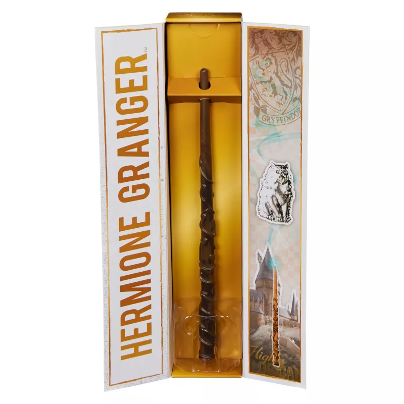 Wizarding World Harry Potter, 12-Zoll Magical Collector Hermione Granger Zauberstab mit Ständer & Druckguss-Icon, Magische Geschöpfe, Kostümzubehör