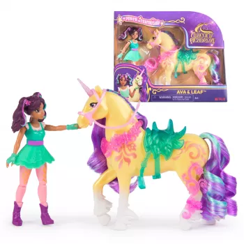Mini-Puppenset Usorteret Unicorn Academy Ava & Leaf Power of Friendship mit durchscheinendem Sattel und 2 Zubehörteilen, 168 mm, Kunststoff