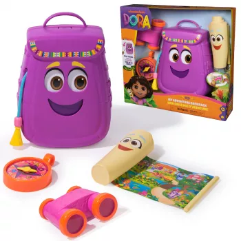 Spin Master Dora My Adventure Backpack mit ausziehbare Karte, Spielzeugfernglas und Kompass – Mehrfarbig, ab 3 Jahren