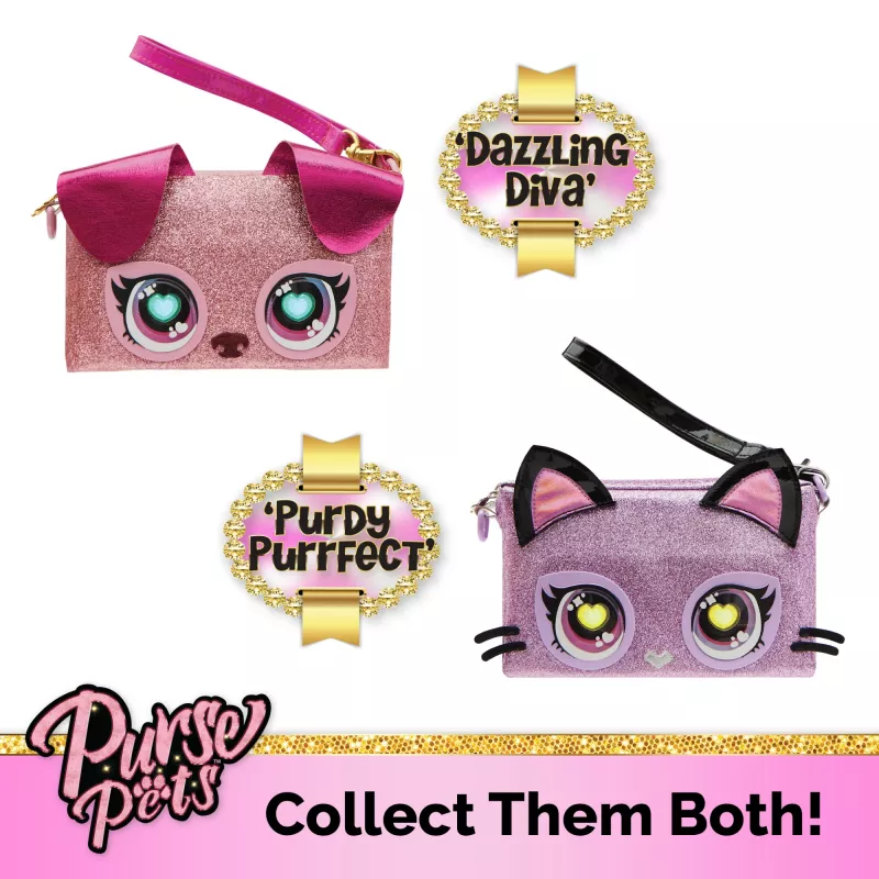 Purse Pets, Keepin’ It Clutch Dazzling Diva Welpen-Spielzeug und Handgelenktasche mit aufleuchtenden Regenbogenaugen, Spielzeug für Mädchen ab 4 Jahren