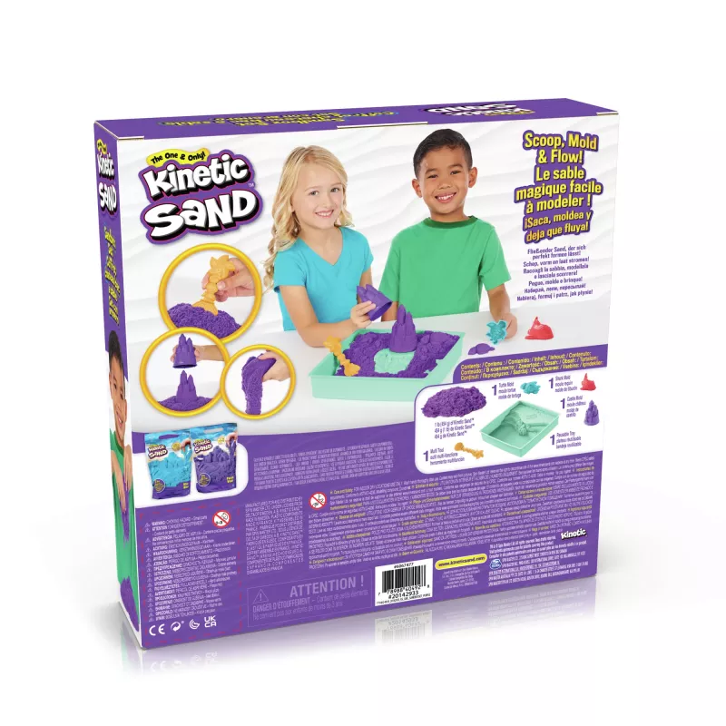 Kinetic Sand, Sandbox Set, Kreative Ostergeschenke, Enthält 453 g lila formbaren Spielsand, 4 Werkzeuge & Formen, Aufbewahrung, sensorisches Spielzeug für Kinder ab 3 Jahren