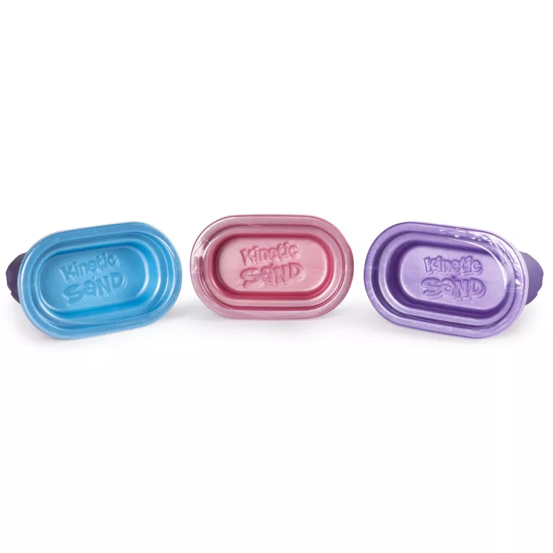 Kinetic Sand, Shimmer Sand 3er-Pack mit Förmchen und 340g, kinetischer Sand für Kinder, 4 Jahre, ungiftig, Kunststoff, Blau, Pink, Lila