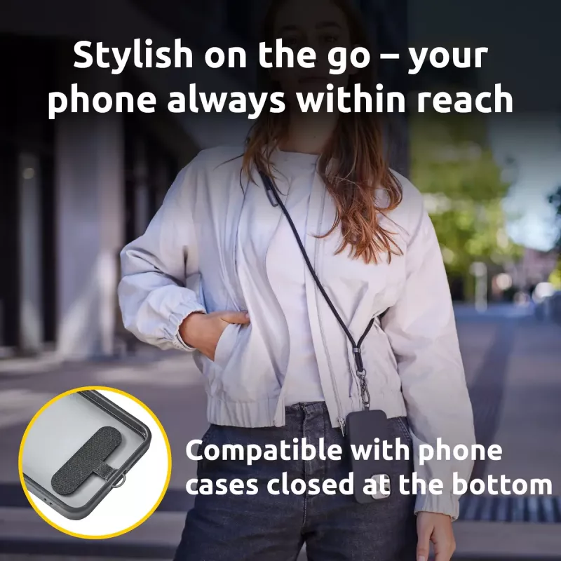 Intenso USB-C Lade-Lanyard Telefon-Halsbandkabel 60W Schnellladung verstellbare Länge 1,65m Nylon Schwarz