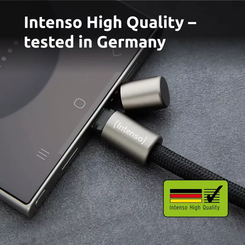 Intenso USB-C Lade-Lanyard Telefon-Halsbandkabel 60W Schnellladung verstellbare Länge 1,65m Nylon Schwarz