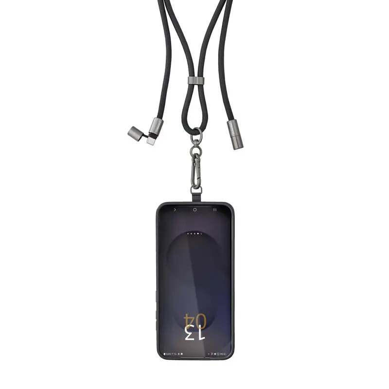 Intenso USB-C Lade-Lanyard Telefon-Halsbandkabel 60W Schnellladung verstellbare Länge 1,65m Nylon Schwarz