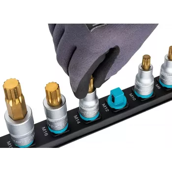 Steckschlüsselsatz Hazet 986-SR/8, 8-teiliger Satz kurze Sechskant-Steckschlüsseleinsätze, 6–17 mm, schwarz