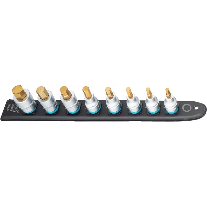 Steckschlüsselsatz Hazet 986-SR/8, 8-teiliger Satz kurze Sechskant-Steckschlüsseleinsätze, 6–17 mm, schwarz