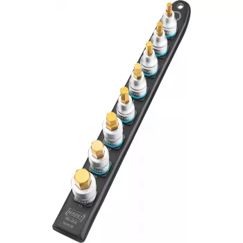 Steckschlüsselsatz Hazet 986-SR/8, 8-teiliger Satz kurze Sechskant-Steckschlüsseleinsätze, 6–17 mm, schwarz