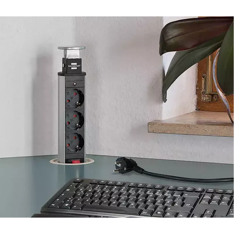 Steckdosenleiste Brennenstuhl 1396200013 2m 3 AC-Ausgänge Innenbereich Aluminium Schwarz