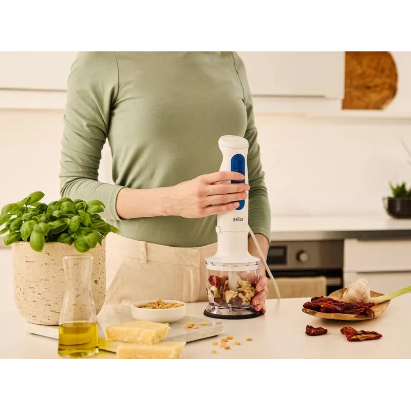Handmixer Braun Household MultiQuick 3 MQ30202M, 900 W, weiß/blau, mit Zerkleinerer und Schneebesen