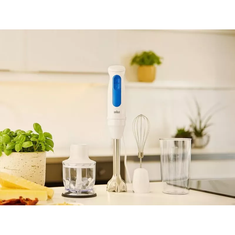Handmixer Braun Household MultiQuick 3 MQ30202M, 900 W, weiß/blau, mit Zerkleinerer und Schneebesen