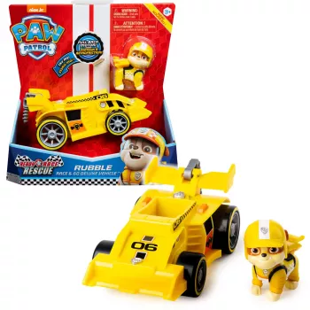 PAW Patrol , Ready, Race, Rescue Rubble’s Race & Go Deluxe Fahrzeug mit Sound, für Kinder ab 3 Jahren