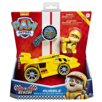 PAW Patrol , Ready, Race, Rescue Rubble’s Race & Go Deluxe Fahrzeug mit Sound, für Kinder ab 3 Jahren