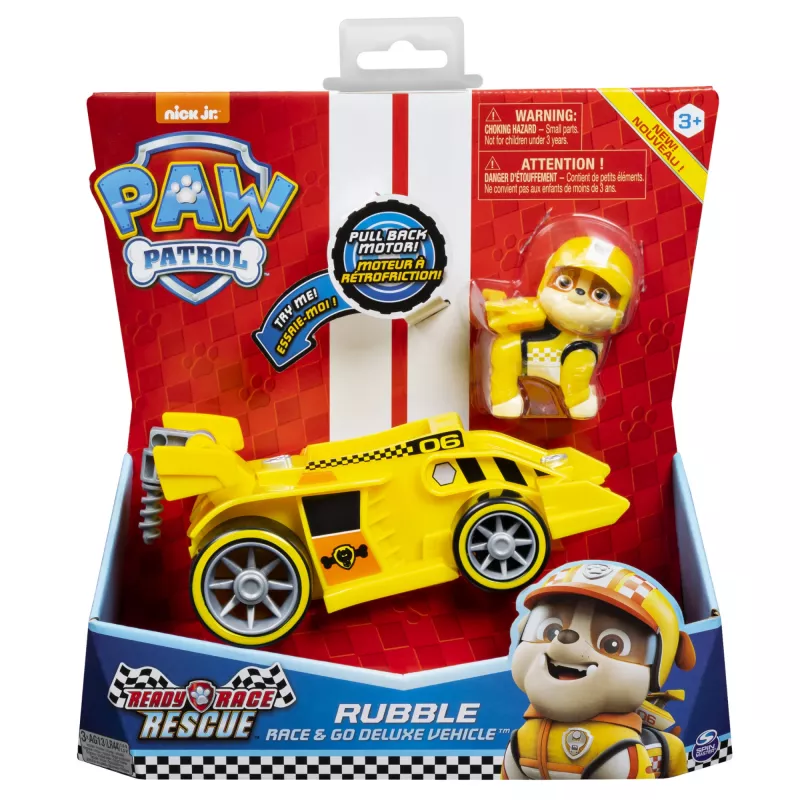 PAW Patrol , Ready, Race, Rescue Rubble’s Race & Go Deluxe Fahrzeug mit Sound, für Kinder ab 3 Jahren