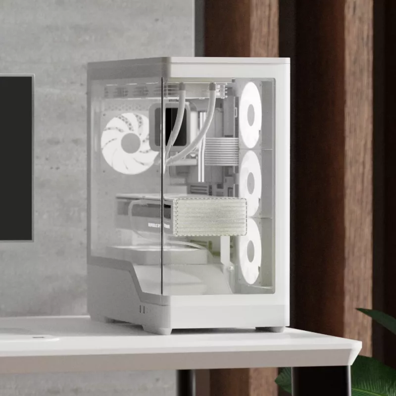PC-Gehäuse AEROCOOL Geh Midi P500A Weiß — Midi-Tower ATX-Gehäuse, weiße Oberfläche