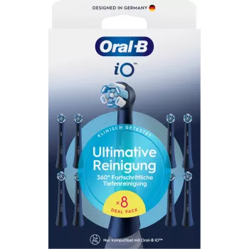 Oral-B iO Ultimate Clean Ersatzbürstenköpfe — 8er-Pack, Schwarz, für überlegene Plaque-Entfernung