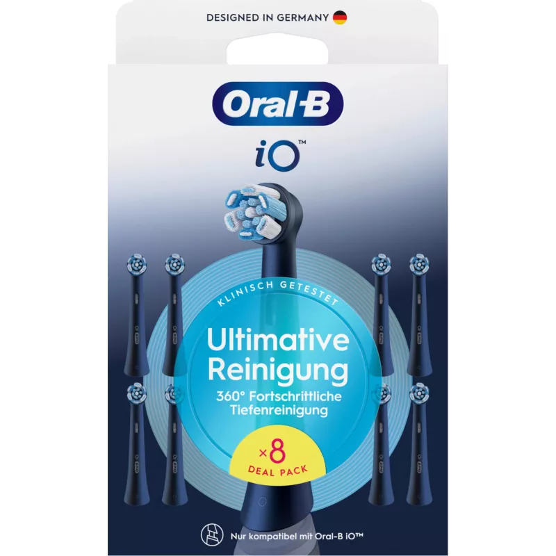 Oral-B iO Ultimate Clean Ersatzbürstenköpfe — 8er-Pack, Schwarz, für überlegene Plaque-Entfernung