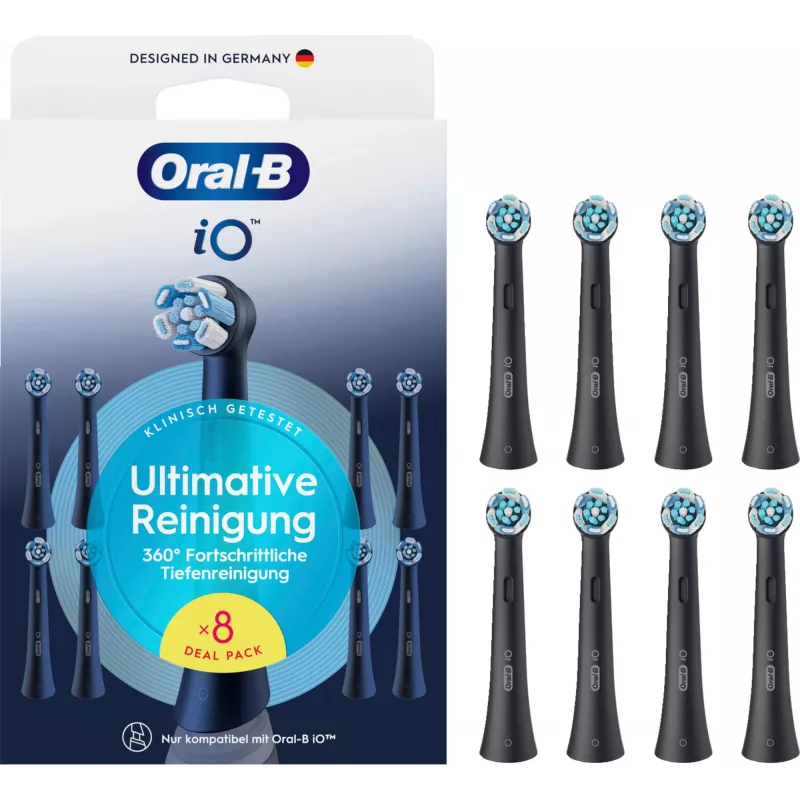 Oral-B iO Ultimate Clean Ersatzbürstenköpfe — 8er-Pack, Schwarz, für überlegene Plaque-Entfernung