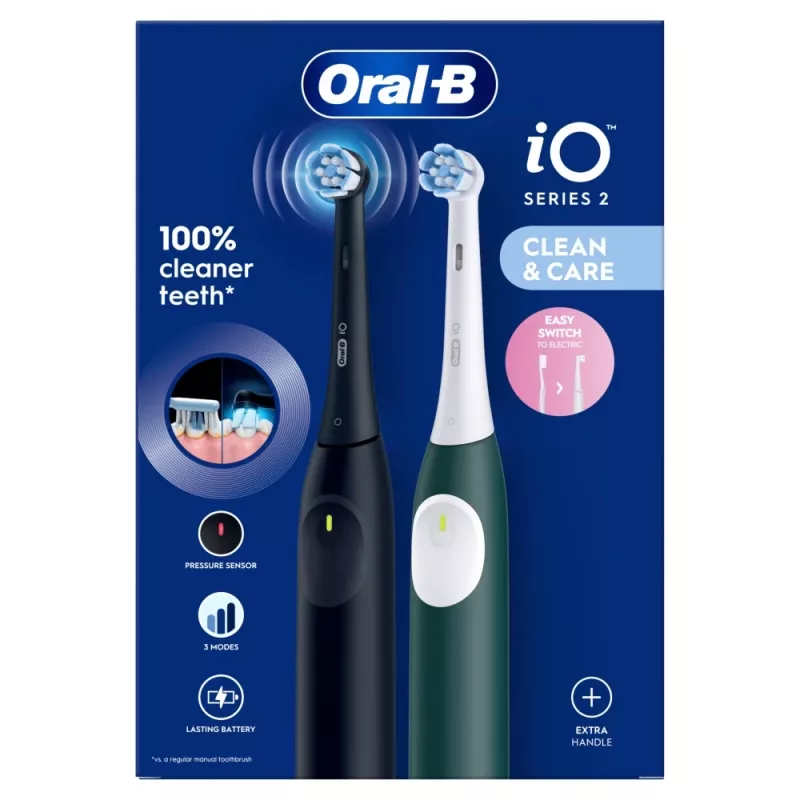 Elektrische Zahnbürste BRAUN Oral‑B iO Series 2 Duo Schwarz/Grün, wiederaufladbar, Modell 62418