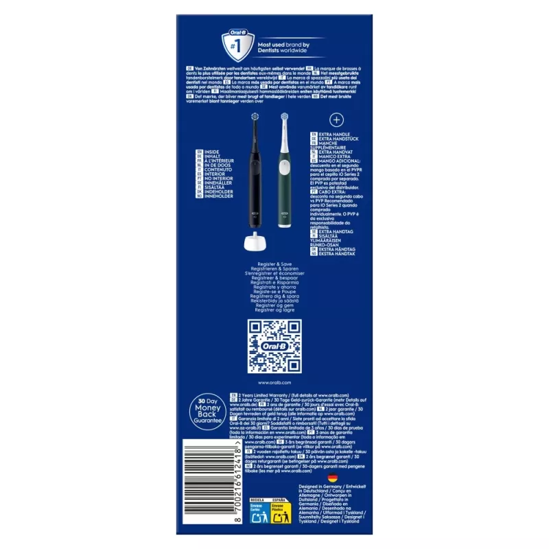 Elektrische Zahnbürste BRAUN Oral‑B iO Series 2 Duo Schwarz/Grün, wiederaufladbar, Modell 62418