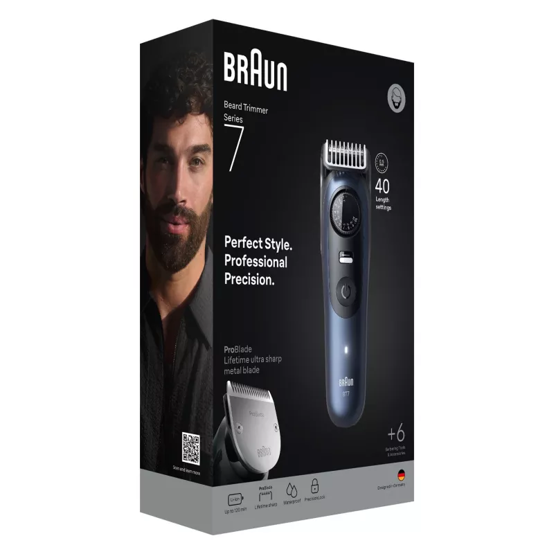 Braun BeardTrimmer 7 BT7520 Akku 40 2 cm Nass & Trocken Schwarz, Blau