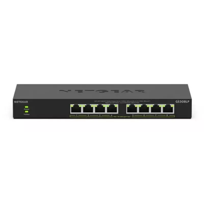 NETGEAR GS308LP Unmanaged Gigabit Ethernet (10/100/1000) Power over Ethernet (PoE) Desktop Schwarz