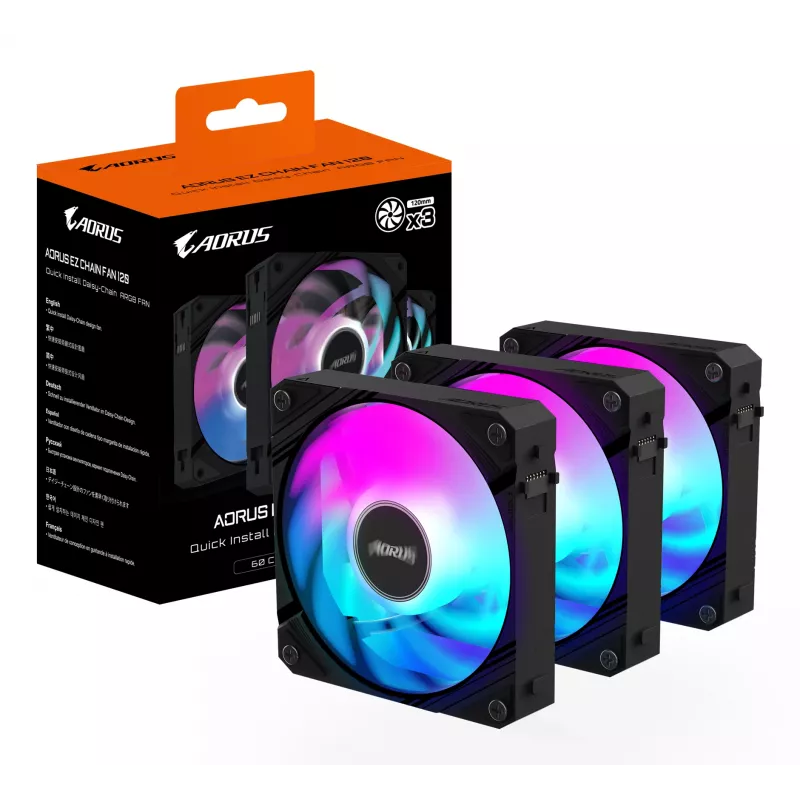 GIGABYTE AORUS EZ CHAIN FAN 120 (3er-Pack) Motherboard 12 cm Schwarz 3 Stück