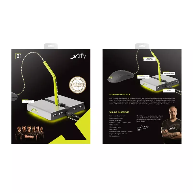 Xtrfy B1 Mouse Bungee LED Maushalter mit 4-Port-USB-2.0-Hub