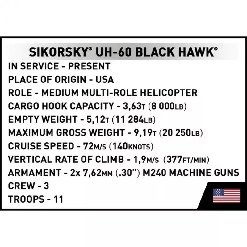 Bausatz Cobi Sikorsky UH-60 Schwarz Hawk 928 Blöcke, Modell COBI-5906