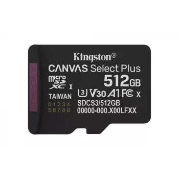 Kingston Technology 512GB micSDXC Canvas Select Plus Gen3 150R A1 Einzelpackung w/o ADP