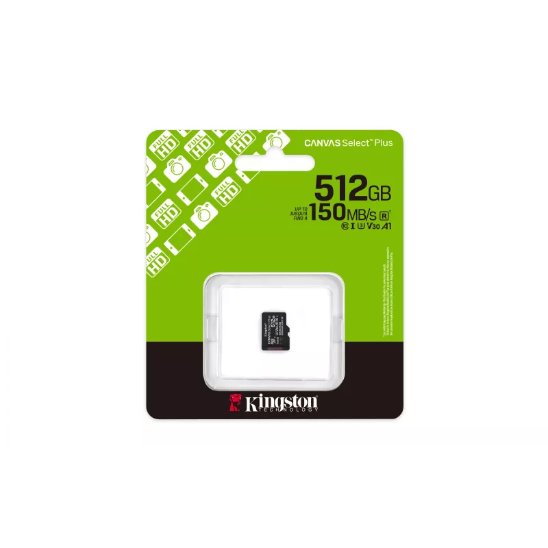 Kingston Technology 512GB micSDXC Canvas Select Plus Gen3 150R A1 Einzelpackung w/o ADP