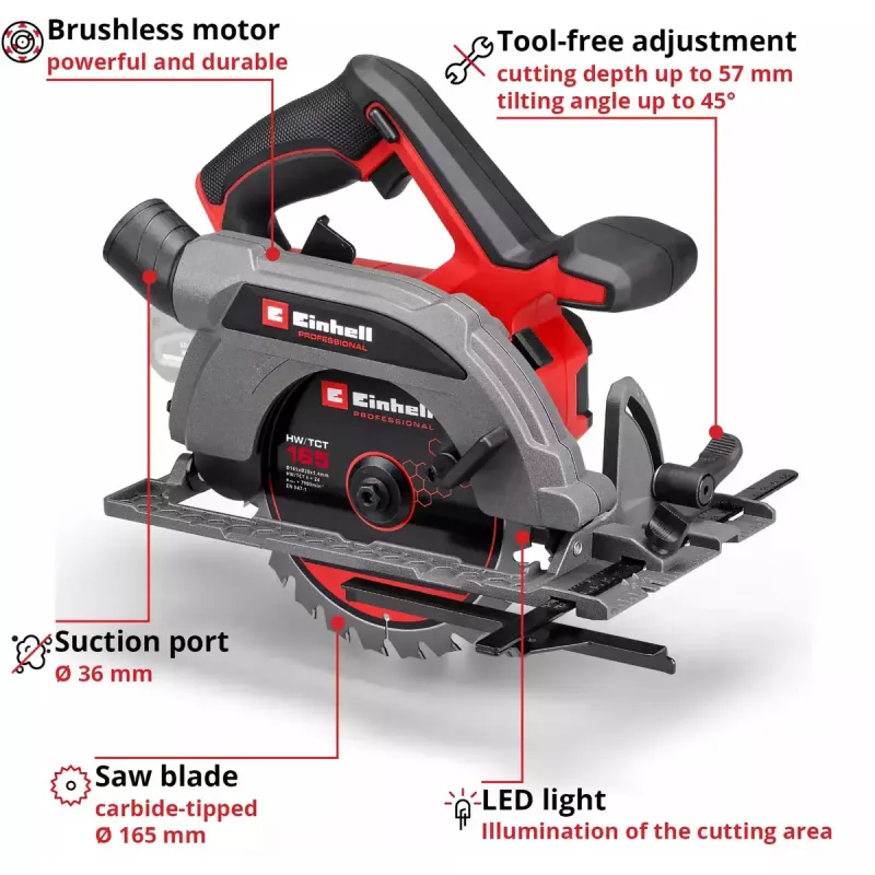 Akku-Handkreissäge EINHELL Professional TP-CS 18/165 Li BL, 18 V, Solo (ohne Akku/Ladegerät)