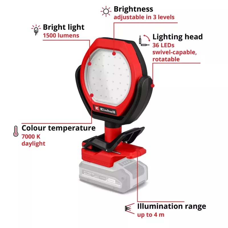 Akku-Außenleuchte EINHELL GC-OL 18/1500 Li‑Solo — LED-Leuchte, Akku und Ladegerät nicht im Lieferumfang