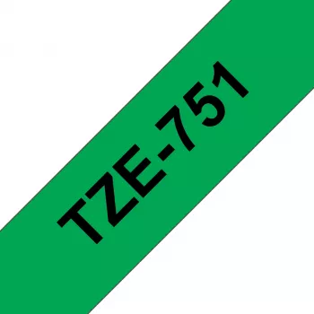 Laminiertes Beschriftungsband Brother TZe-751 24 mm – schwarz auf grün, 8 m, graue Kassette