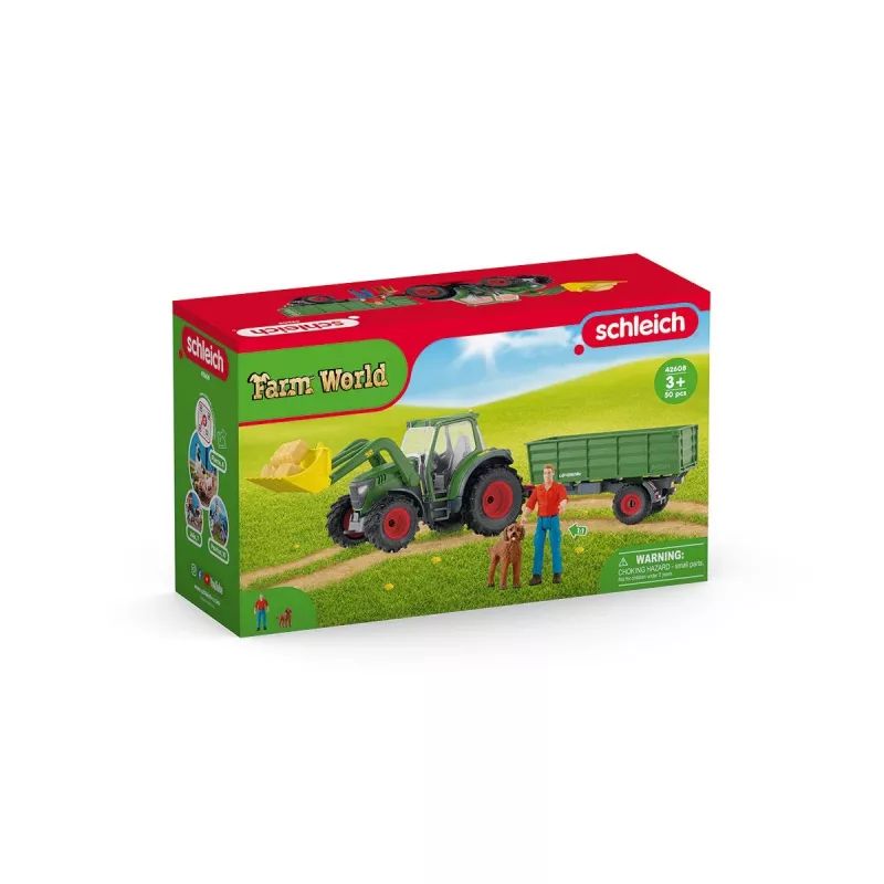 Traktor mit Anhänger Schleich FARM WORLD 42608 Schwarz Grün Rot Gelb