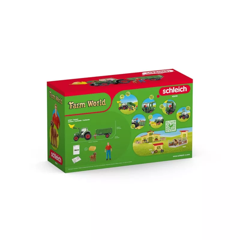 Traktor mit Anhänger Schleich FARM WORLD 42608 Schwarz Grün Rot Gelb