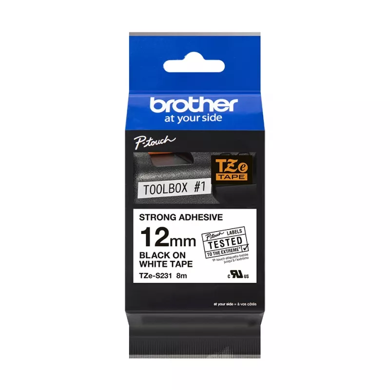 Beschriftungsband Brother TZe-S231 12mm schwarz auf weiß