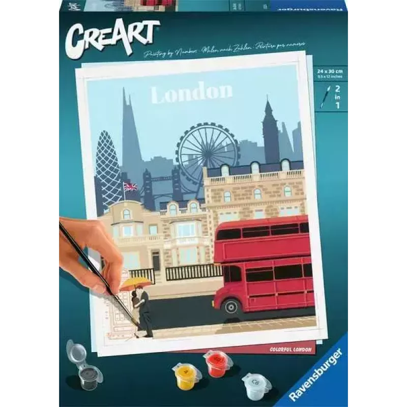 Malset Ravensburger CreArt — Colorful London (Modell 23525) zum Malen auf Leinwand mit nummerierter Anleitung
