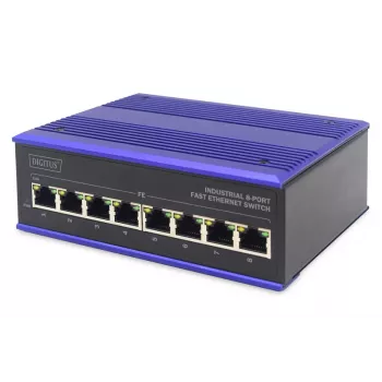 DIGITUS Industrial 8-Port Fast Ethernet Switch DIN-Schienenmontage, erweiterter Temperaturbereich