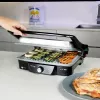 Kontaktgrill CECOTEC Rock'nGrill 2000 — 2000 W, rechteckig, schwarz/Edelstahl, einstellbarer Thermostat, 340×330×130 mm