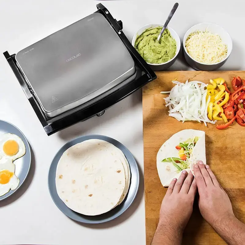 Kontaktgrill CECOTEC Rock'nGrill 2000 — 2000 W, rechteckig, schwarz/Edelstahl, einstellbarer Thermostat, 340×330×130 mm