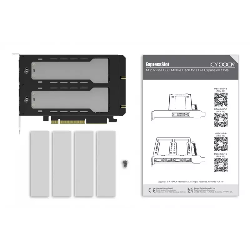 Icy Dock ExpressSlot Elite Schnittstellenkarte MB842MP-B — PCIe Hot-Swap-Adapter für 2,5-Zoll-Laufwerksschächte, schwarz/silber
