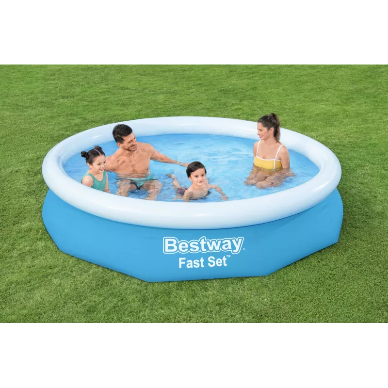 Bestway Fast Set Rund Aufblasbarer Pool-Set 3,05 m x 66 cm, 3200 L, Aufblasbarer Pool, Kind & Erwachsener, Blau, Weiß, 9,26 kg