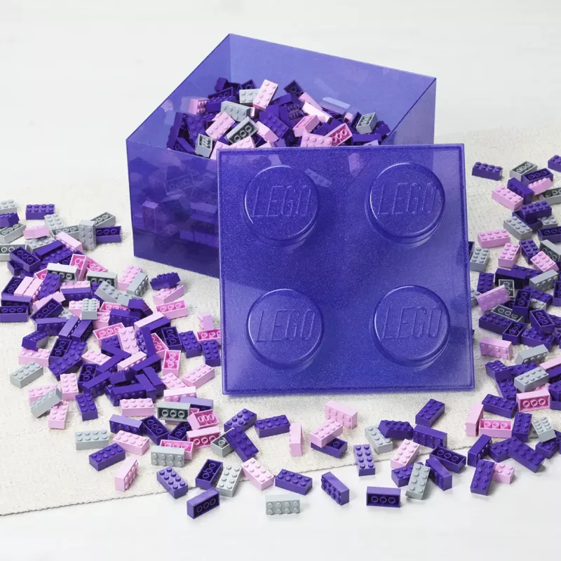 Aufbewahrungsbox Room Copenhagen LEGO Storage Brick 4 Top Lid Glitter — lila/transparent