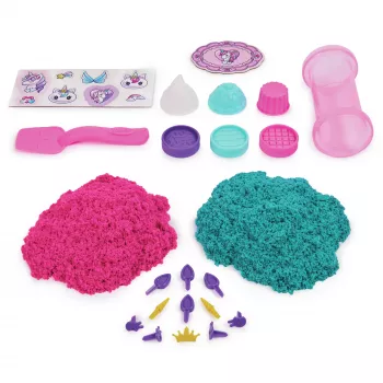 Kinetic Sand Shimmer, Einhorn-Bäckerei-Spielset, 16 oz (Schimmer-Türkis und Pink Neon), 8 Einhorn-Werkzeuge, sensorisches Spielzeug für Kinder ab 3 Jahren