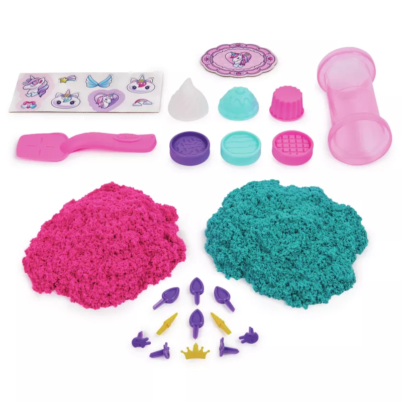 Kinetic Sand Shimmer, Einhorn-Bäckerei-Spielset, 16 oz (Schimmer-Türkis und Pink Neon), 8 Einhorn-Werkzeuge, sensorisches Spielzeug für Kinder ab 3 Jahren
