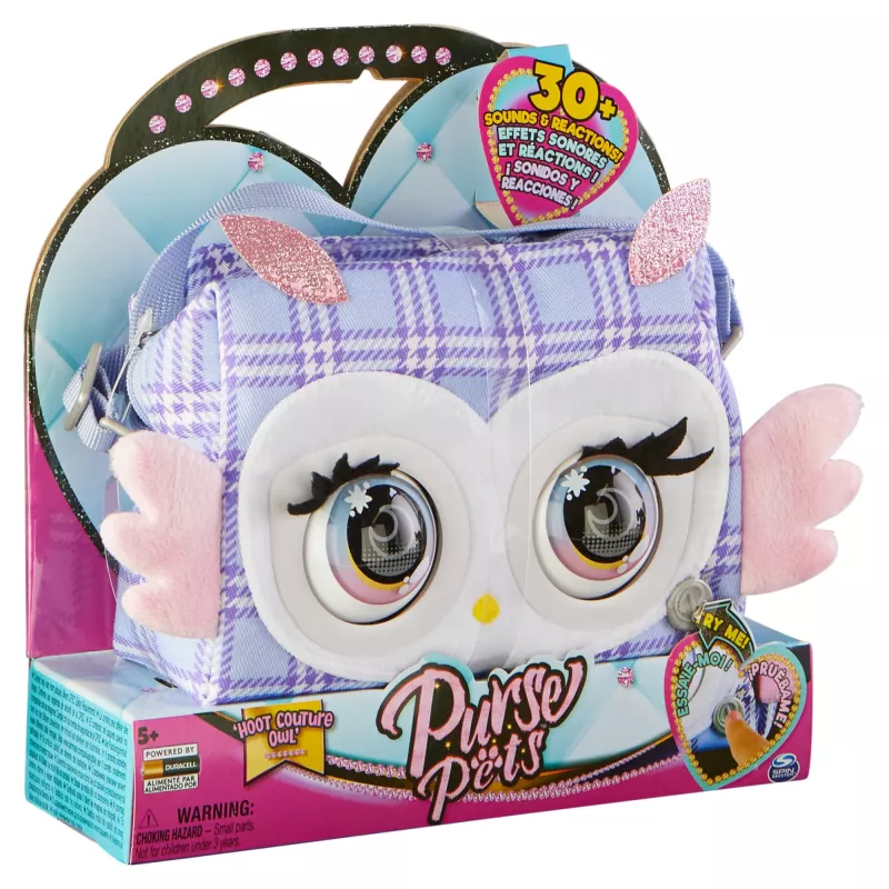 Purse Pets, Print Perfect Hoot Couture Owl, interaktives Spielzeug und Handtasche mit über 30 Geräuschen und Reaktionen, Spielzeug für Mädchen ab 5 Jahren