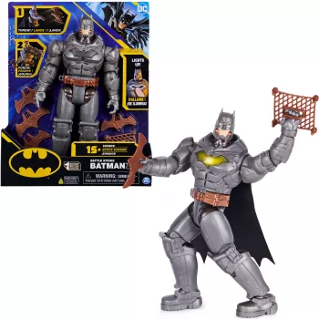 DC Comics , Battle Strike Batman 12-Zoll-Actionfigur, 5 Zubehörteile, 20+ Geräusche, Sammler-Kinderspielzeug für Jungen und Mädchen ab 3 Jahren
