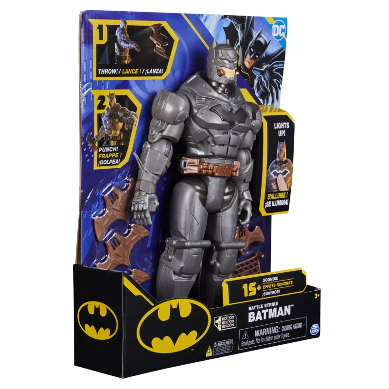 DC Comics , Battle Strike Batman 12-Zoll-Actionfigur, 5 Zubehörteile, 20+ Geräusche, Sammler-Kinderspielzeug für Jungen und Mädchen ab 3 Jahren